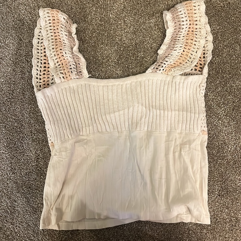 Free People Crochet Spun Sugar Top Ribbed Knit Hug Tank - Picture 4 of 8